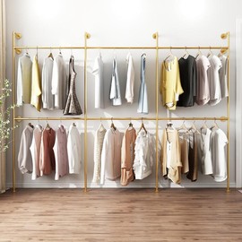 Industrial Pipe Clothing Rack, Heavy Duty Metal Clothes Rack With Double Rods For Hanging Clothes, Wall Mount Space-Saving Garment Display Rack coat hanger  Laundry Accessories Hangable heavy duty closet clothes Home Pink Pastel - zise: B-Single, Color: 