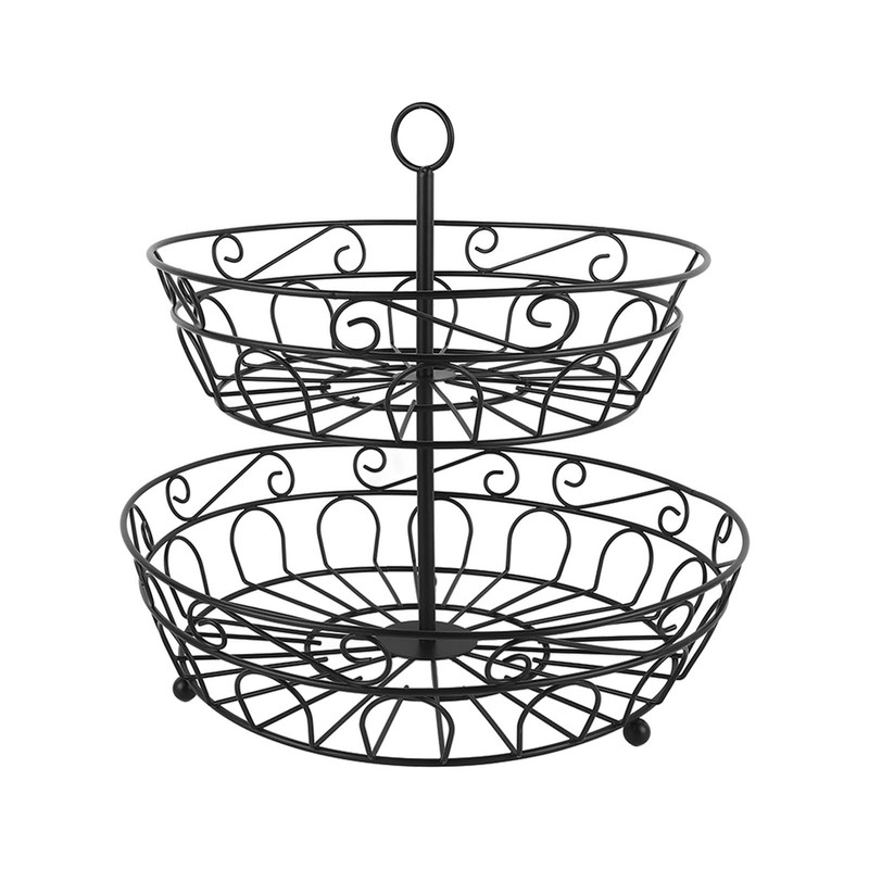 Fruit Basket Black Iron European Style Double Layer Fruit Storage