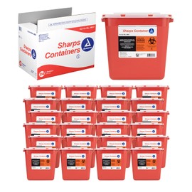 Dynarex 4627 Sharp Container, Provides a Safe Disposal of Medical Waste and Needles, Non-Sterile & Latex-Free, 2 Gallons, Made with Thermoplastic, Red, Pack of 24