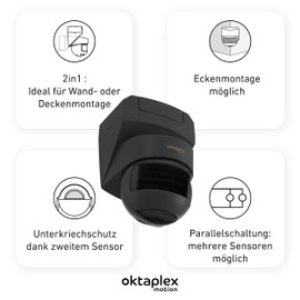 Oktaplex Lea Set of 2 Motion Sensors Outdoor IP54 PIR Sensor 180 Degree 12 m Wall / Ceiling / Corner Mounting 230 V Anthracite LED Suitable