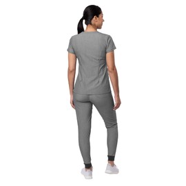 Adar Uniforms, Pro Heather Movement Booster Scrub Set For Women - Sweetheart V-Neck Scrub Top & Yoga Jogger Scrub Pants - P9400H - Heather Grey - S