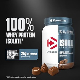 Dymatize ISO100 Whey Protein Powder Isolate, Gourmet Chocolate, 25g of Protein, 20 Servings, 5.5g BCAAs, Less Than 120 Cal., Gluten Free, 1g Fat, 1g S