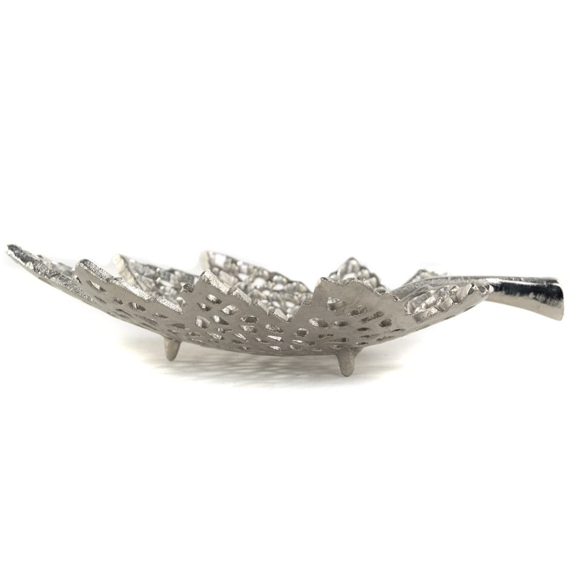 Decorative Leaf Bowl, Metal, Silver, 2 Sizes, Bowl in Leaf