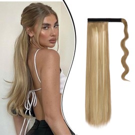 Dcbaboo Ponytail Hairpiece Braid Extensions Straight Long 55 cm Wrapped Ponytail Extension Hair Extension Braid Clip in Synthetic Straight Ponytail Extension Synthetic Hair, Sandy Blonde & Bleach