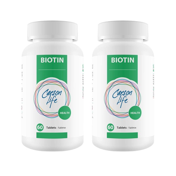 CARSON LIFE - Biotin Supplement (2-Pack, 60 Tablets) Bundle - Vitamin Promotes Hair Skin and Nails
