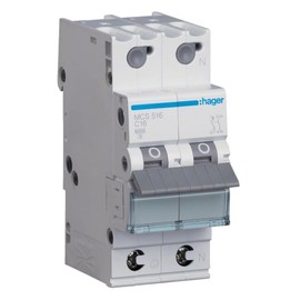 Hager MCS516 Circuit Breaker 1-Pin + N 6kA C-Characteristics 16A Quick Connect