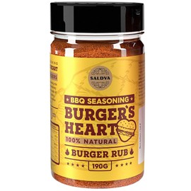 Burger's Heart BBQ Burger Rub - 100% Natural BBQ Seasoning - Classic Seasoning Mix For Extraordinary Tasting Burgers - Beef, Pork, Poultry, Veggie Patties - Large Jar (190g)