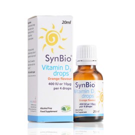 SynBio Vitamin D3 Liquid Drops [100 IU/Drop] (20ml) | Orange Flavour | Peanut/Nut Free | Vegetarian | SOYA Free | Dairy Free | Sugar Free | Suitable for Infants & Adults