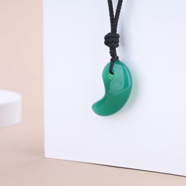 COAI Natural Stone, Carved, Obsidian Amulet, Pendant, Necklace, Length Adjustable, Unisex, green agate