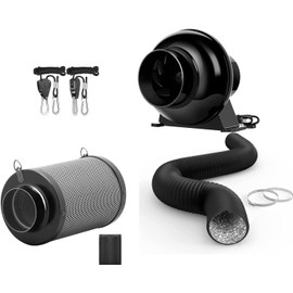 iPower 4 Inch 195 CFM Inline Fan Circulation Vent Blower, Air Carbon Filter, 8 Feet PVC Ducting and 1-Pair Rope for Grow Tent Ventilation, Low Noise
