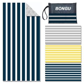 BonGu Beach Towel Oversized Stripe 180x90cm, Quick Dry Sand Free Beach Towels with Travel Bag Soft Beach/Pool Essentials for Men Women (Navy Blue)