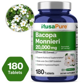 NusaPure Bacopa Leaf Monnieri Extract 20,000 mg 180 Tablets Extract 20:1