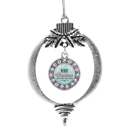 Inspired Silver - Very Merry - Silver Christmas Ornament - Circle Charm Christmas Tree Ornament with Cubic Zirconia - Holiday Hanging Decoration