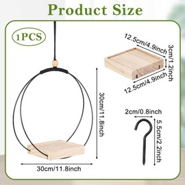 Diyxisk Hanging Flower Pot, Metal Ring Hanging Flower Pots, Hanging Flower Pot Outdoor, Hanging Flower Pots Indoor, with Wooden Base, for Balcony, Ceiling, Window, Garden, Porch, Balcony (Black)