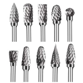 Ozmatip Carbide Burr Set, Die Grinder Bits，10Pcs Rotary Burr Set Head Tungsten Carbide Burr 1/8" Shank Die Grinder Bit Tool