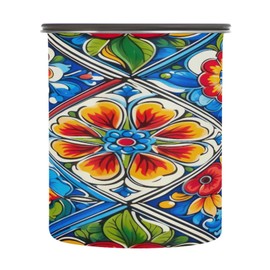 FUGIDOG Mexican Ceramic Tile Coffee Canister 30oz Airtight Stainless Steel Food Storage Container Kitchen Storage Jar with Lid for Coffee Beans Tea Sugar