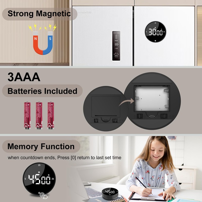 Digital Kitchen Timer, Magnetic Egg Timer, Kitchen Clock, Stopwatch, Countdown