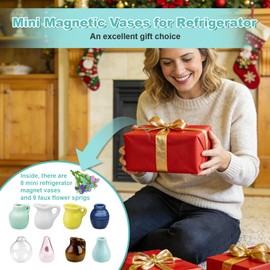 Mini Ceramic Vase Magnets for Fridge: 8-Pack Cute Tiny Magnetic, Mini Ceramic Vase Magnets with Artificial Flowers, Flower Pot Magnets for Refrigerator Decorative, Office, Kitchen, Locker, Whiteboard