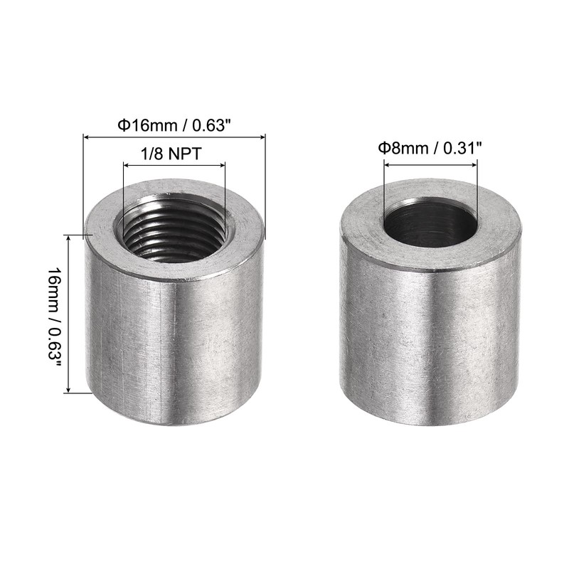 sourcing map Welding Coupling 304 Stainless Steel 1/8 NPT Female