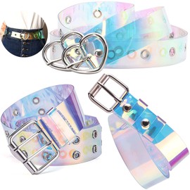 saijer Transparent Belt, 3 Pieces Fashion Belt Double Eyelet Belt Punk Belt Jeans Belt Skirt Belt Cosplay Belt PVC Wide Jelly Waist Belt with Chic Buckle for Women Teenager Girls, transparent