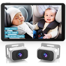Tomoia Dual Baby Car Camera for Twins: 7 Inch IPS Split Screen, HD 1080P Night Vision, 360° Rotatable Rear-Facing Car Seat Monitor - Easy Install for Vehicles