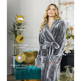 Lotus Linen Luxury Plush Bathrobes for Women - Soft Fleece, Cozy & Warm Long Robe - Fluffy, Comfy, and Lightweight Lounge Wear - Robes for Women Bathrobe with Pockets & Belt Perfect for Winter