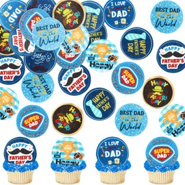 56 Pcs Edible Cupcake Toppers with Floral Decorations for Father's Day, Dad's Birthday, and Best Dad Ever Celebrations (Style 3)