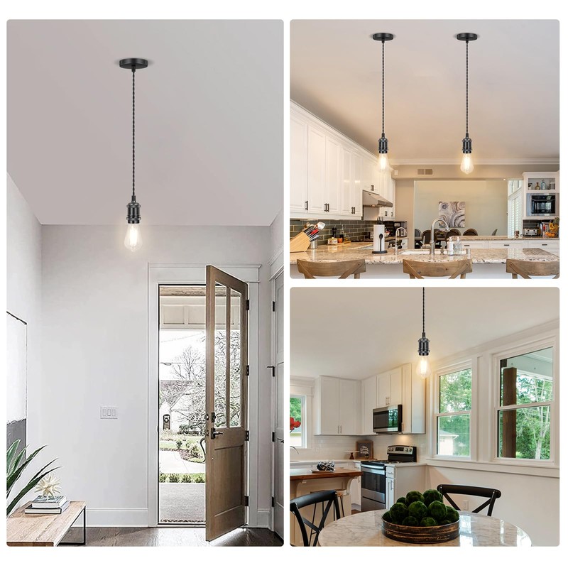Licperron Vintage Pendant Light Fitting Kit, Braided Flex Ceiling Pendant