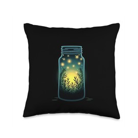 Fireflies In A Jar Nature Lover Glowing Insects Summer Night Throw Pillow