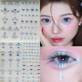 CQJSYL Rhinestone Face Seal, 3D Decoration, Aurora Stone Seal, Teardrop Makeup, Facial Deco, Rhinestone Sticker, Crystal Glitter Diamond Deco Parts Seal, Glitter Face Sticker, Direct Sticking, Nail