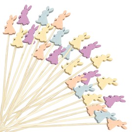 100 PCS Easter Cocktail Picks Easter Rabbit Skewers for Appetizers Holiday Toothpicks for Appetizers Cocktail Toothpicks Bamboo Sticks 4.7" Cocktail Appetizer Skewers Easter Decor (Multicolor)