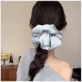 MISS MUMU Hair Elastic, Gentle on Hair, Hair Ornament, Ribbon, Silk Gloss, No Traces, High Elasticity, Stylish, Adults, Women, Small Face, Cute, School Entrance Ceremony, Graduation Ceremony, Korean Style, 3D Feel (xd Satin Blue-blue1)