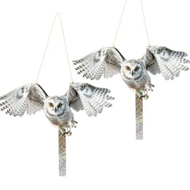 2Pack Fake Owls Hawk Plastic Owl, Reflective Hanging Owl Decoration, Barn Swallow Deterrent Garden Owls Scare Devices for Indoor Outdoor Garden,Yard