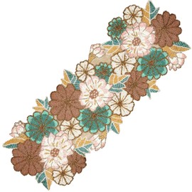 Camino de mesa bordado hecho a mano con cuentas para mesa – Tapete de decoración del hogar para bodas, fiestas, baby shower, reuniones familiares, color rosa y marrón claro