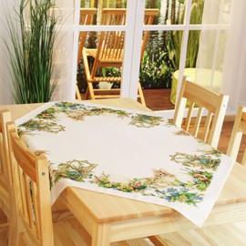 KAMACA Tablecloth Spring Easter Flowers Rabbit Decor Easter Bunny Easter Eggs Colourful Washable Kitchen Dining Table Decoration (85 x 85 cm, Easter Nostalgic)