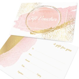 Gift Vouchers with Envelopes, Pink and Gold Blank Gift Certificate cards, A6 Size Gift Cards, ideal for Businesses, Beauty Salons, Wedding, Restaurant, Christmas, Birthday (40 Pack)