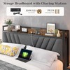 Homkdom Full Size Bed Frame, Upholstered Storage Headboard and Charging