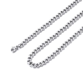 FindChic Curb Chain Men’s Women's Stainless Steel Necklace in Silver Colour Gold-Plated Black Colour with Free Jewellery Box Hip Pop Jewellery for Valentine's Day Birthday, Stainless Steel, Silver