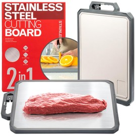 Stainless Steel Cutting Board with Ceramic Sharpener & Grater, XLarge 17"x12" Double-Sided Metal Cutting Board, Non-Toxic Plastic Board, 304 Stainless Steel & Food Grade PP, Easy to Clean.