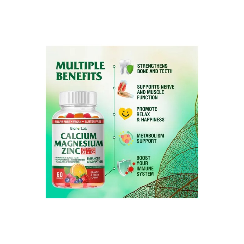 Gomitas BionerLab Calcio Magnesio Zinc con Vitaminas D3 y K2