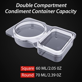 Double Compartment Condiment Containers with Lids, 2024 New Disposable 2 Compartment Snack Containers, Portion Cups Reusable Plastic Snack Container for to-go Sauce, Sampling, Travel Snack - 32 Pcs