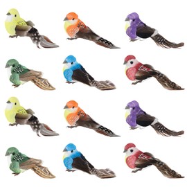 Gukasxi 12 Pieces Robin Bird Christmas Tree Decoration Craft Colorful Robin Bird Ornaments with Artificial Feather for Xmas Tree Holiday Party Decoration