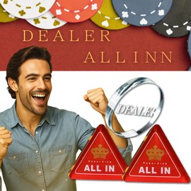 Poker All-in-One Dealer Button Texas Holdem Poker Set Poker Chip All In Button Red Crown Design (3, All IN2+Dealer1)