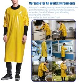 SUJAN Heavy-Duty Waterproof Work Apron Extreme Low-Temp Resistant Elastic Sleeves & Adjustable Back Tie for Seafood Industry