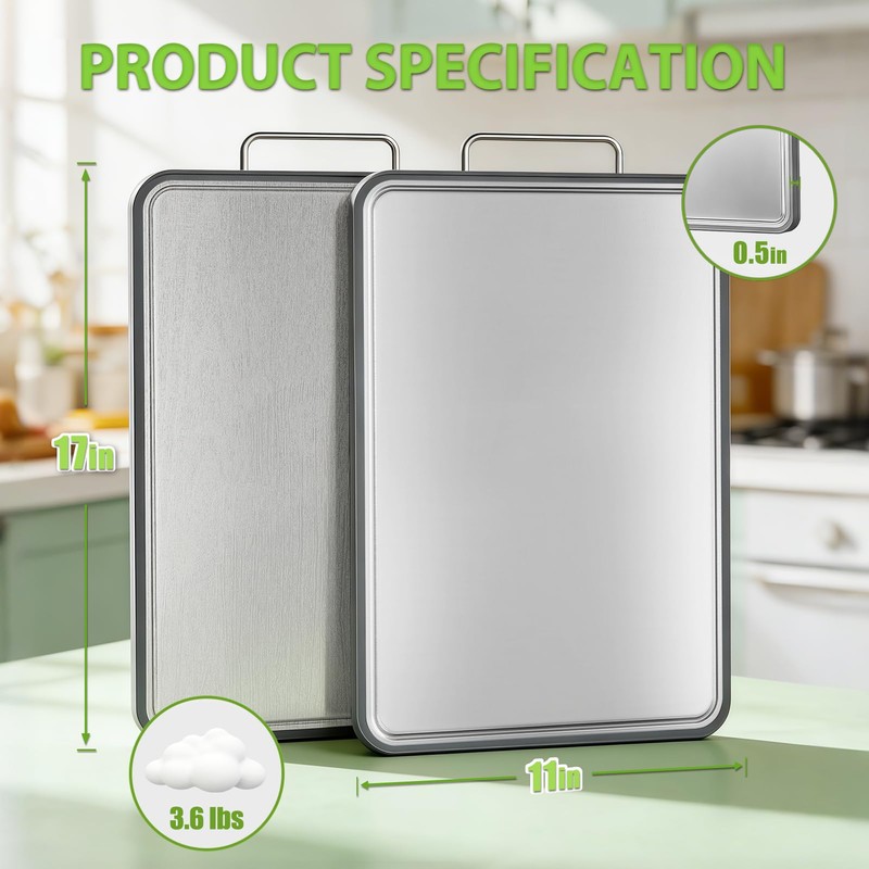 ANYZONE Stainless Steel Cutting Board for Kitchen, 17" x 11"