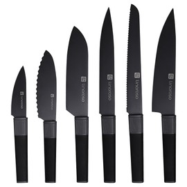 linoroso Kitchen Knife Set, 6 Pieces Knives Set with Healthy Anti-Rust Black Coating, Dishwasher Safe Professional Chef Knife Set with Gift Box, Saklei Series