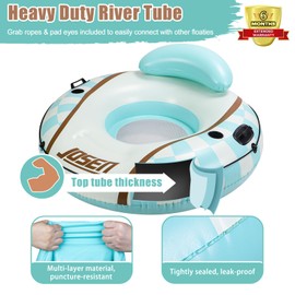JOSEN River Floats for Adults Heavy Duty 350lb, XL River Tubes for Floating - 53" Large Pool Floats Adult with 2 Cup Holders, Inflatable Floating Tube, River Run Tube Lake Water Tubes | Mint Green