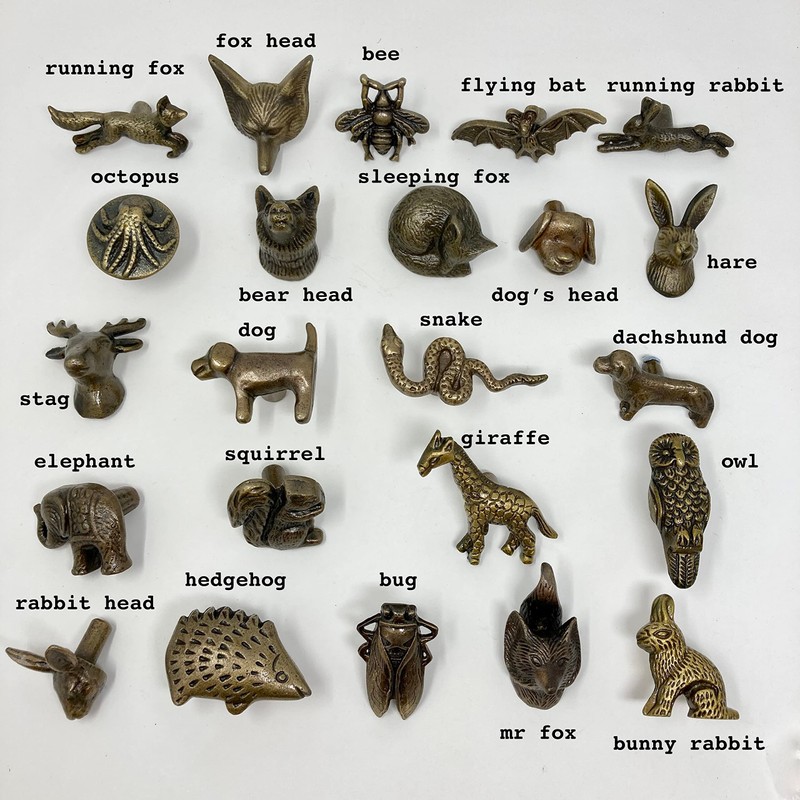 Vintage Antique Iron Bronze Handmade Metal Animal Cupboard Door Knobs,