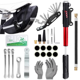 DERERSTE Bicycle Repair Tool Kit & Bicycle Tyre Pump, Home Bike Tool Portable Patches Fixes, Inflator, Maintenance for Camping Travel Essentials Tool Bag