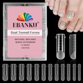 EBANKU Pack of 120 Poly Gel Nail Shapes for Toes, Long Square Dual Forms for Pedicure, Reusable Toenail Stencils for Polygel Pedicure Extensions, 12 Sizes